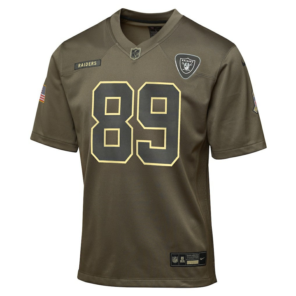 Brock Bowers Las Vegas Raiders Youth 2025 Salute to Service Game Jersey - Olive