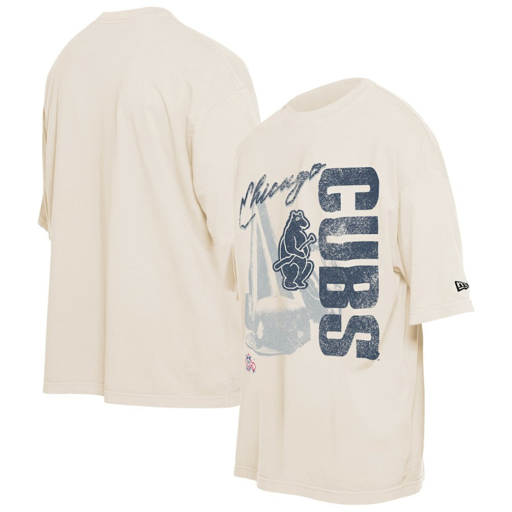 Chicago Cubs Cooperstown Collection Oversized Throwback Distressed T-Shirt Cream | New Era