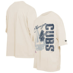 Chicago Cubs Cooperstown Collection Oversized Throwback Distressed T-Shirt Cream | New Era