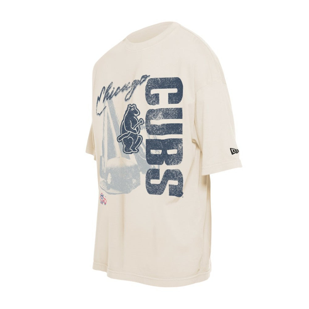 Chicago Cubs Cooperstown Collection Oversized Throwback Distressed T-Shirt Cream | New Era