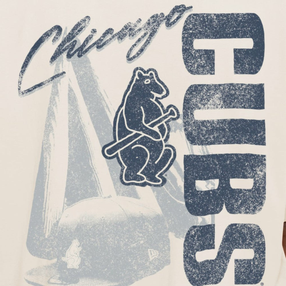 Chicago Cubs Cooperstown Collection Oversized Throwback Distressed T-Shirt Cream | New Era