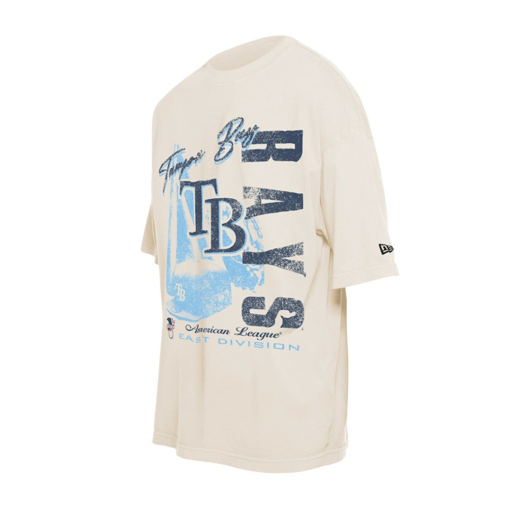 Tampa Bay Rays Cooperstown Collection Oversized Throwback Distressed T-Shirt Cream | New Era