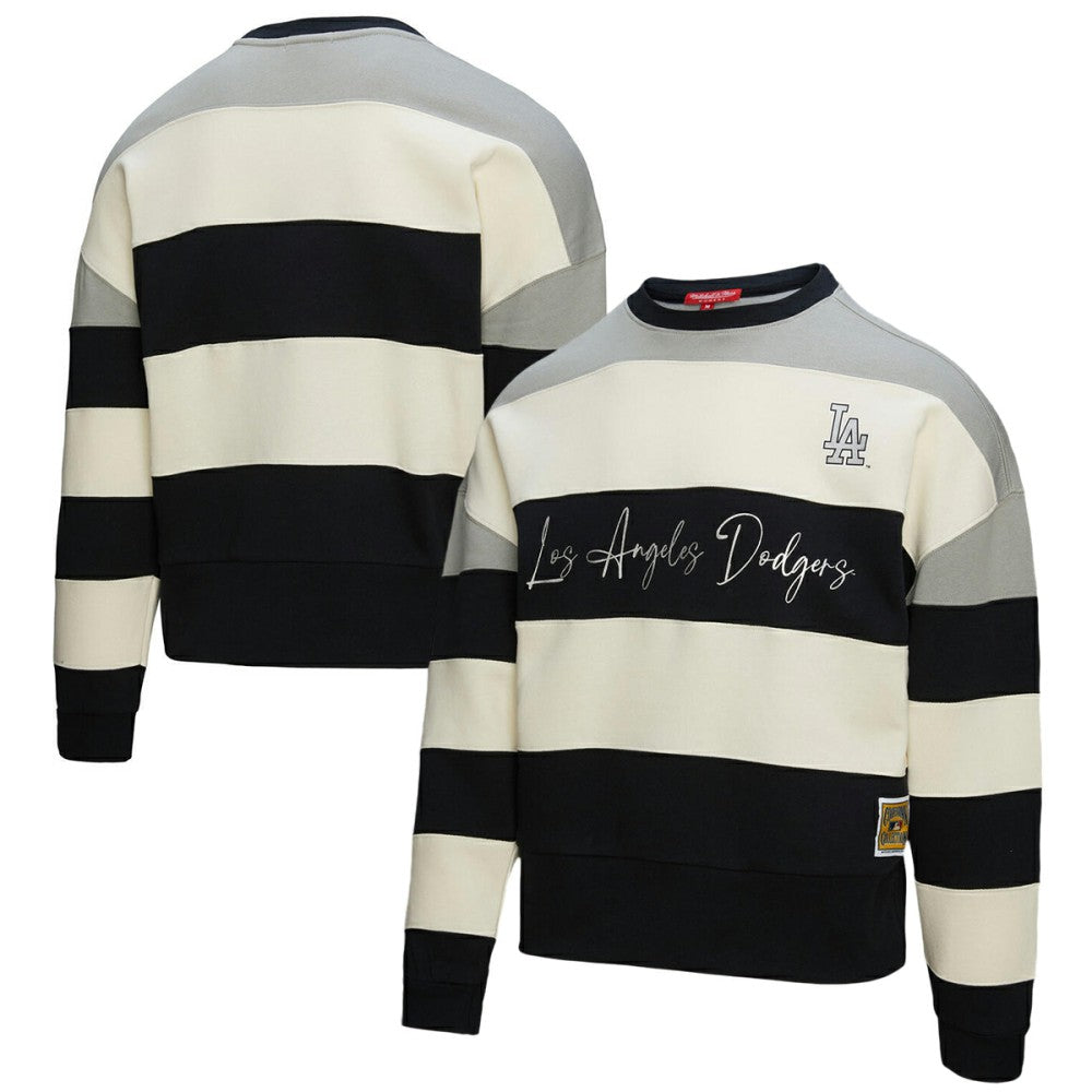 Los Angeles Dodgers Women's Cooperstown Collection Blocked Fleece Pullover Sweatshirt- Gray/Black | Mitchell & Ness