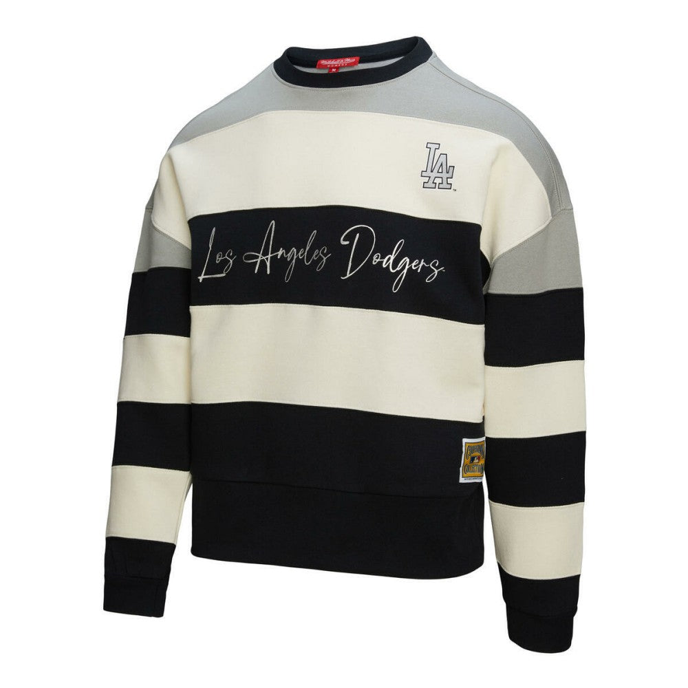 Los Angeles Dodgers Women's Cooperstown Collection Blocked Fleece Pullover Sweatshirt- Gray/Black | Mitchell & Ness