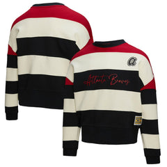 Atlanta Braves Women's Cooperstown Collection Blocked Fleece Pullover Sweatshirt- Red/Black | Mitchell & Ness