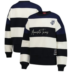 Minnesota Twins Women's Cooperstown Collection Blocked Fleece Pullover Sweatshirt- Navy/Black | Mitchell & Ness