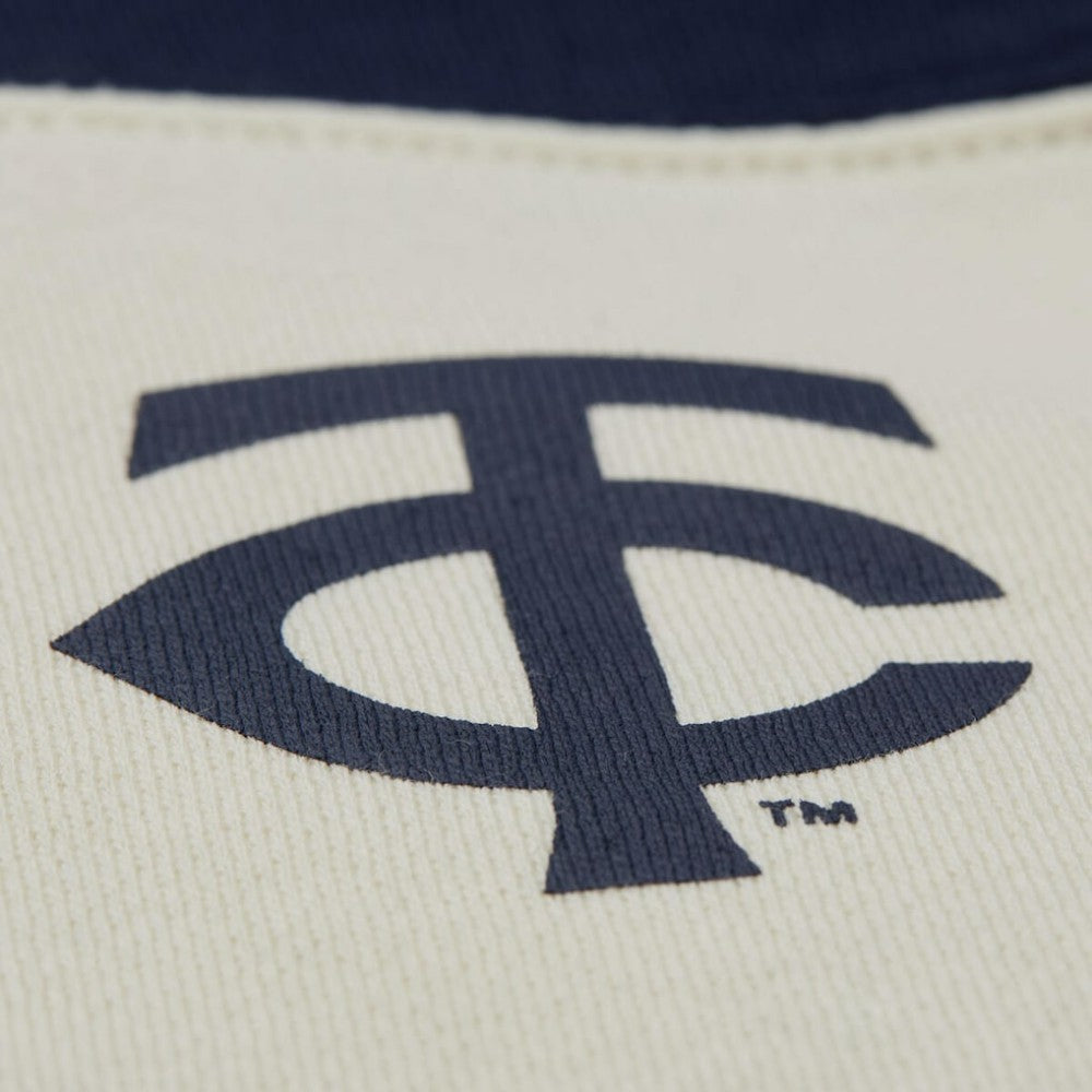 Minnesota Twins Women's Cooperstown Collection Blocked Fleece Pullover Sweatshirt- Navy/Black | Mitchell & Ness