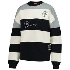 Milwaukee Brewers Women's Cooperstown Collection Blocked Fleece Pullover Sweatshirt- Gray/Black | Mitchell & Ness