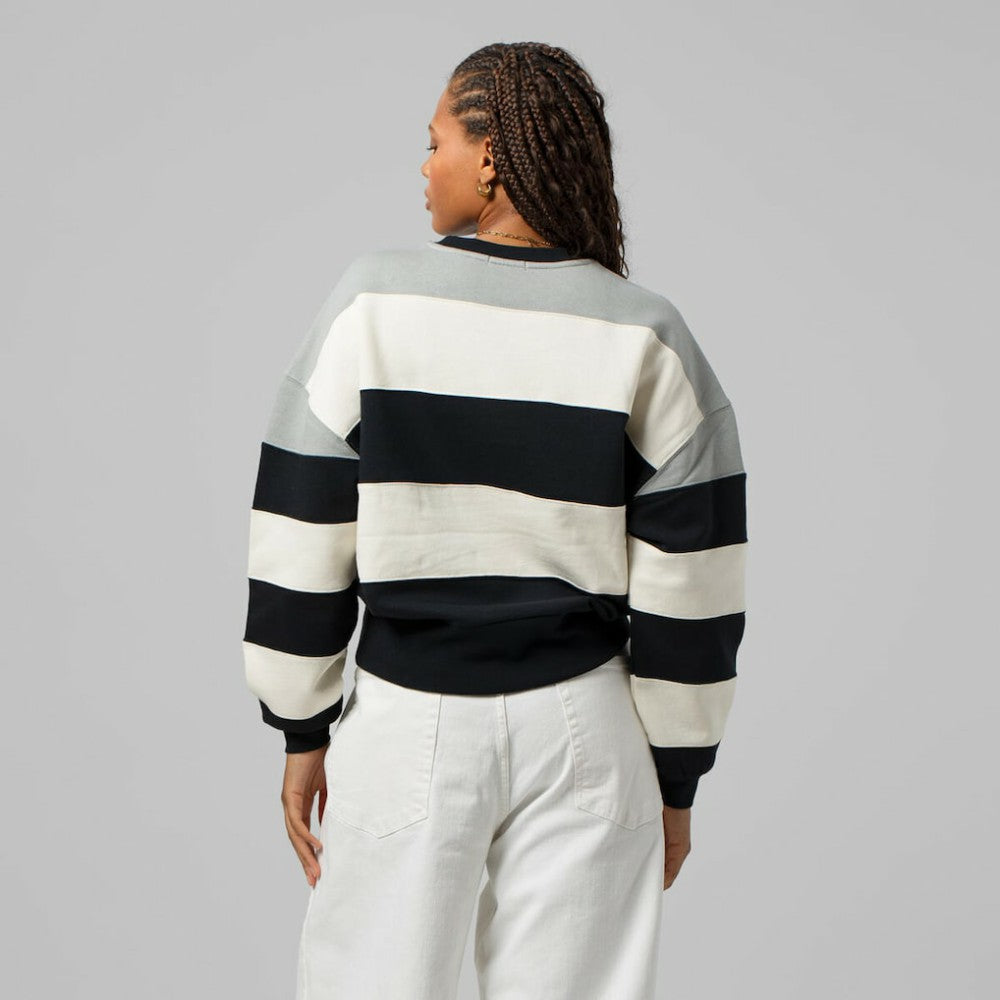Milwaukee Brewers Women's Cooperstown Collection Blocked Fleece Pullover Sweatshirt- Gray/Black | Mitchell & Ness