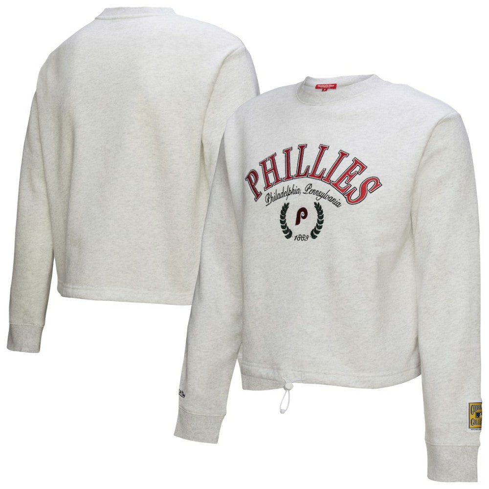 Philadelphia Phillies Women's Cropped Toggle Pullover Sweatshirt Heather Gray | Mitchell & Ness