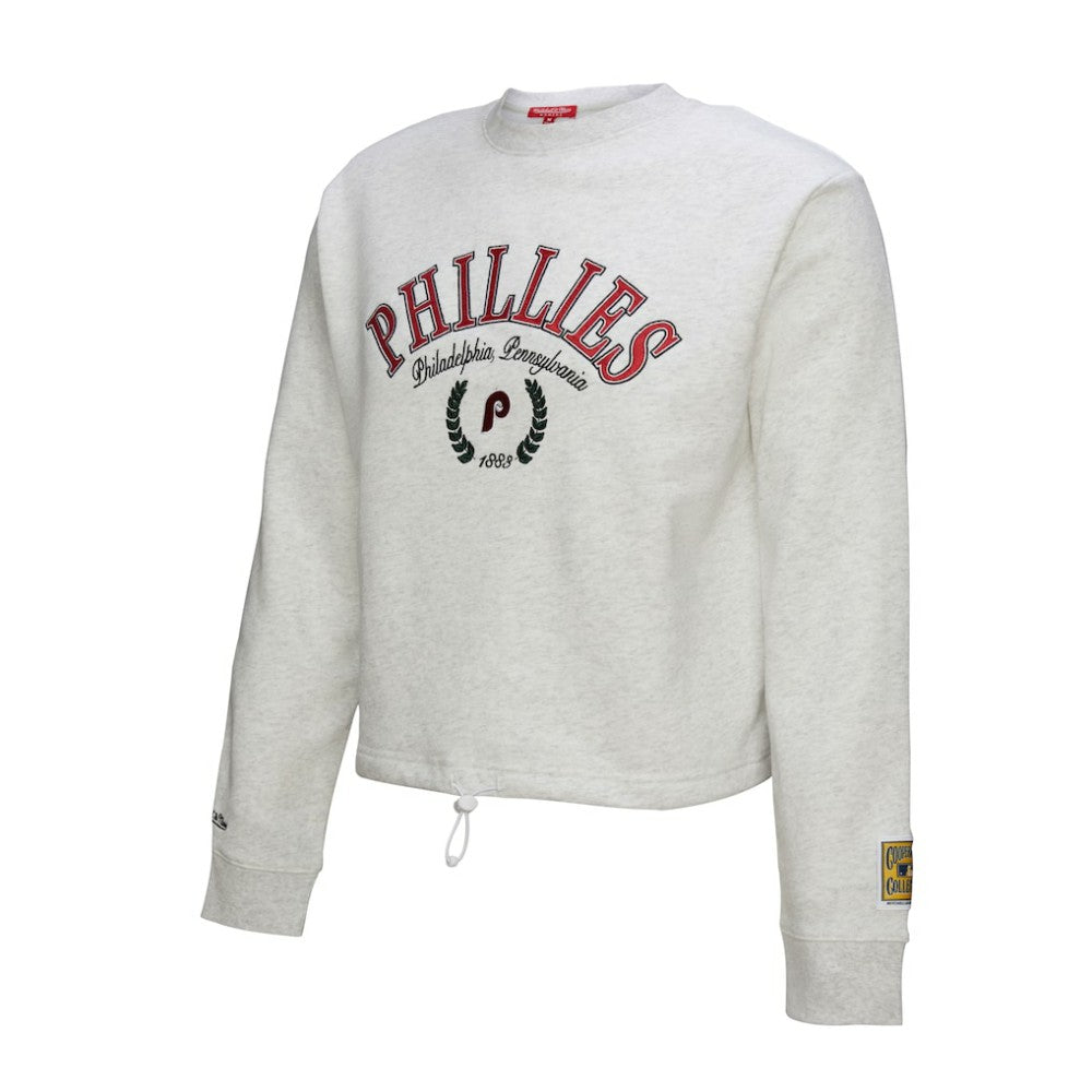 Philadelphia Phillies Women's Cropped Toggle Pullover Sweatshirt Heather Gray | Mitchell & Ness