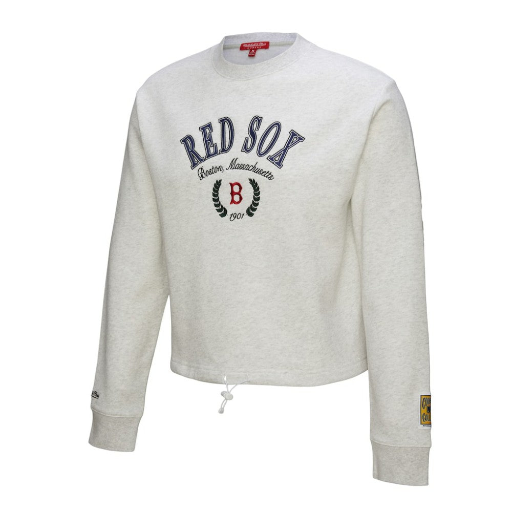 Boston Red Sox Women's Cropped Toggle Pullover Sweatshirt Heather Gray | Mitchell & Ness