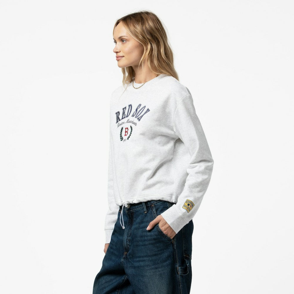Boston Red Sox Women's Cropped Toggle Pullover Sweatshirt Heather Gray | Mitchell & Ness
