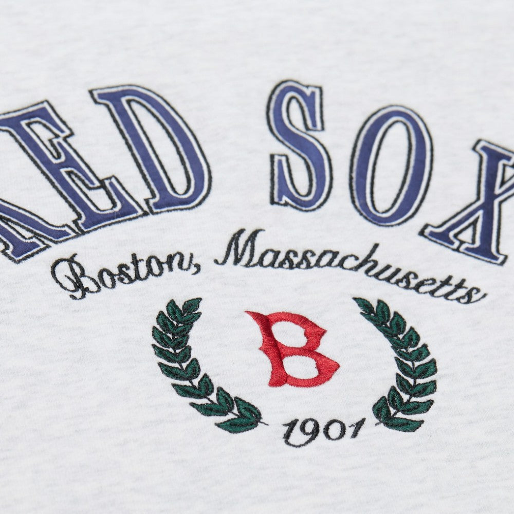 Boston Red Sox Women's Cropped Toggle Pullover Sweatshirt Heather Gray | Mitchell & Ness