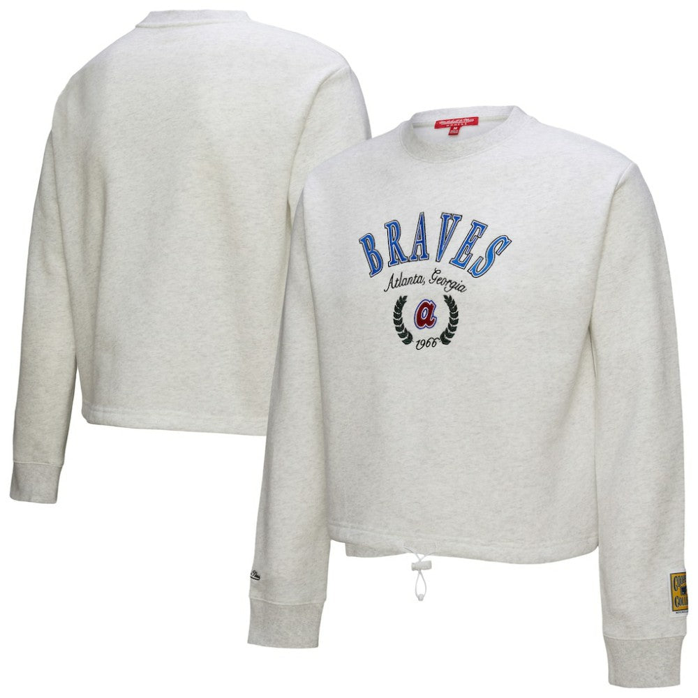 Atlanta Braves Women's Cropped Toggle Pullover Sweatshirt Heather Gray | Mitchell & Ness
