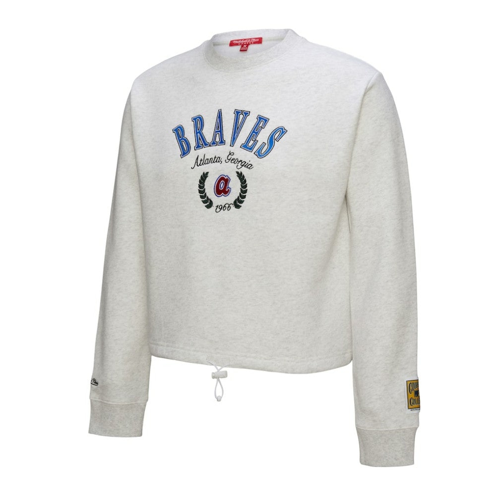Atlanta Braves Women's Cropped Toggle Pullover Sweatshirt Heather Gray | Mitchell & Ness