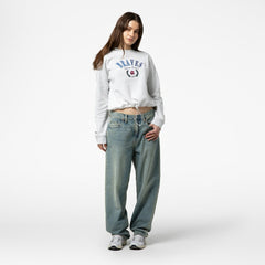 Atlanta Braves Women's Cropped Toggle Pullover Sweatshirt Heather Gray | Mitchell & Ness