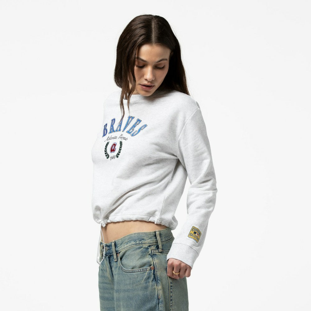 Atlanta Braves Women's Cropped Toggle Pullover Sweatshirt Heather Gray | Mitchell & Ness