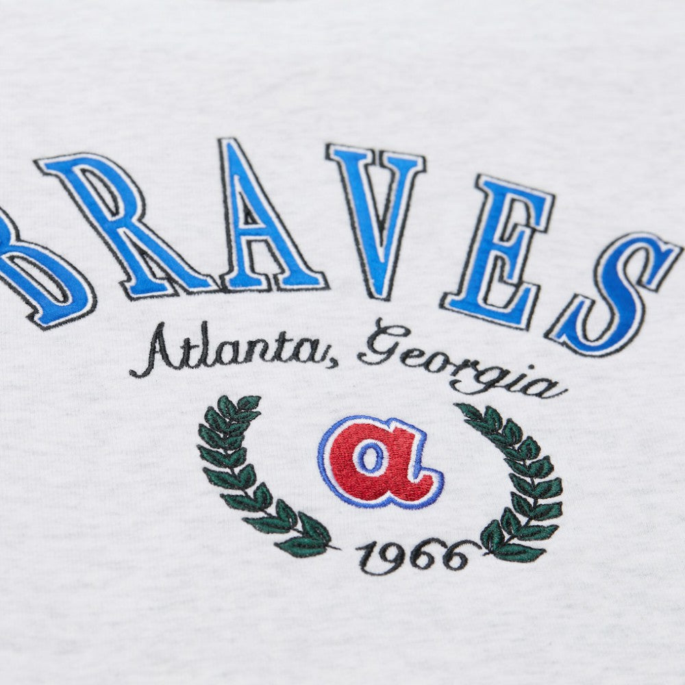 Atlanta Braves Women's Cropped Toggle Pullover Sweatshirt Heather Gray | Mitchell & Ness