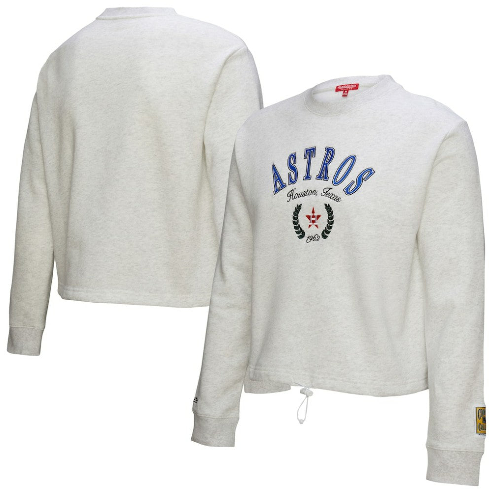 Houston Astros Women's Cropped Toggle Pullover Sweatshirt Heather Gray | Mitchell & Ness