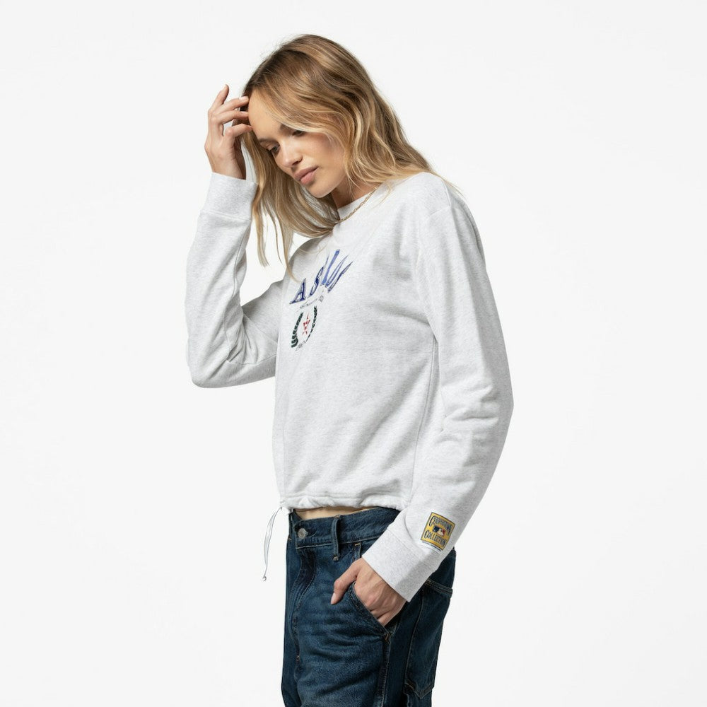 Houston Astros Women's Cropped Toggle Pullover Sweatshirt Heather Gray | Mitchell & Ness