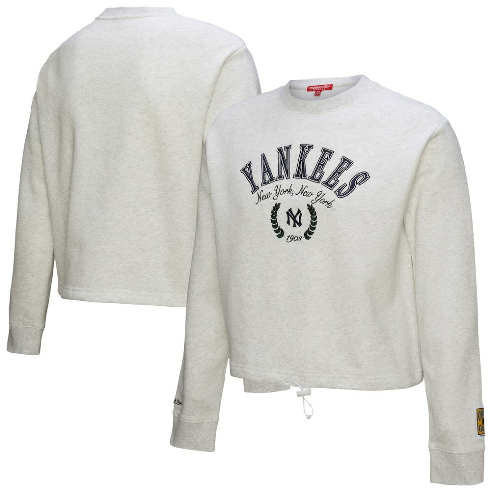 New York Yankees Women's Cropped Toggle Pullover Sweatshirt Heather Gray | Mitchell & Ness