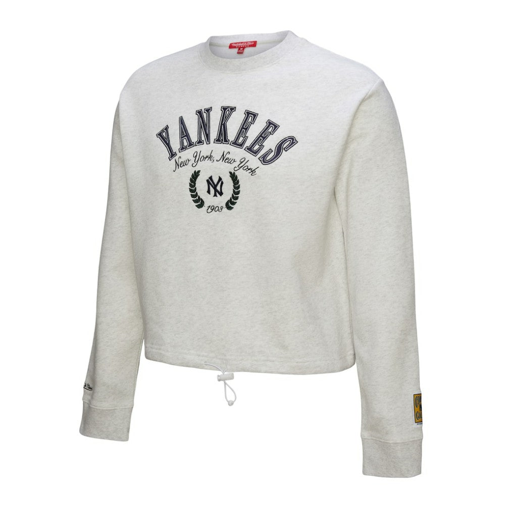 New York Yankees Women's Cropped Toggle Pullover Sweatshirt Heather Gray | Mitchell & Ness