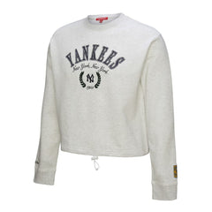 New York Yankees Women's Cropped Toggle Pullover Sweatshirt Heather Gray | Mitchell & Ness