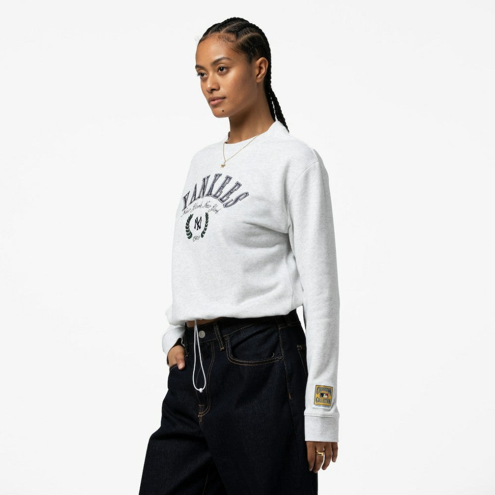 New York Yankees Women's Cropped Toggle Pullover Sweatshirt Heather Gray | Mitchell & Ness