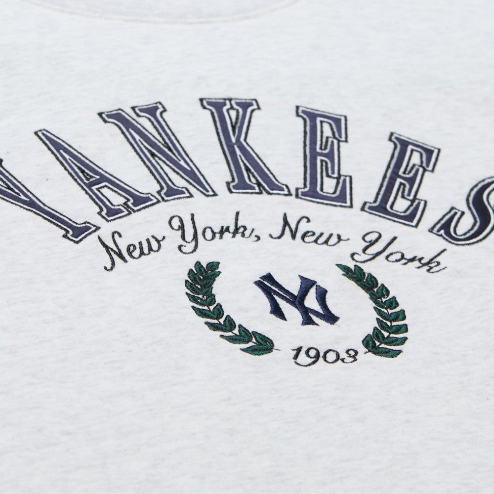New York Yankees Women's Cropped Toggle Pullover Sweatshirt Heather Gray | Mitchell & Ness
