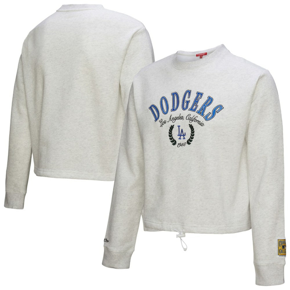 Los Angeles Dodgers Women's Cropped Toggle Pullover Sweatshirt Heather Gray | Mitchell & Ness