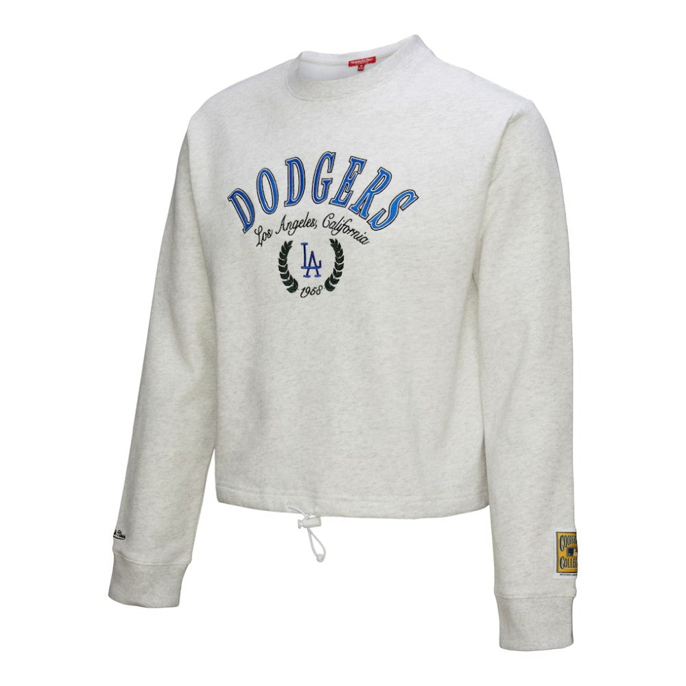 Los Angeles Dodgers Women's Cropped Toggle Pullover Sweatshirt Heather Gray | Mitchell & Ness