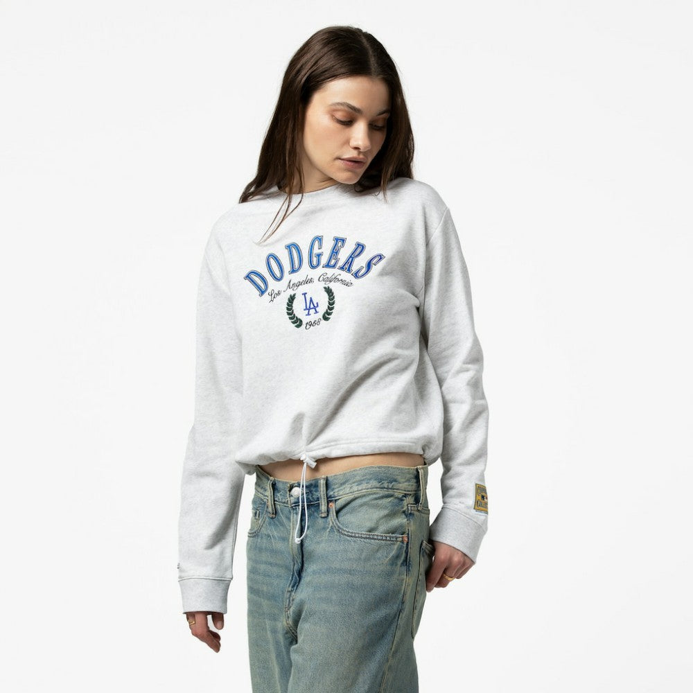 Los Angeles Dodgers Women's Cropped Toggle Pullover Sweatshirt Heather Gray | Mitchell & Ness