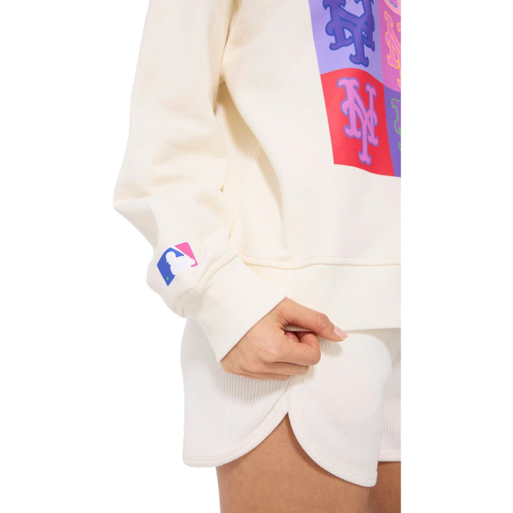 New York Mets Terez Women's Technicolor  Oversized Pullover Sweatshirt Cream