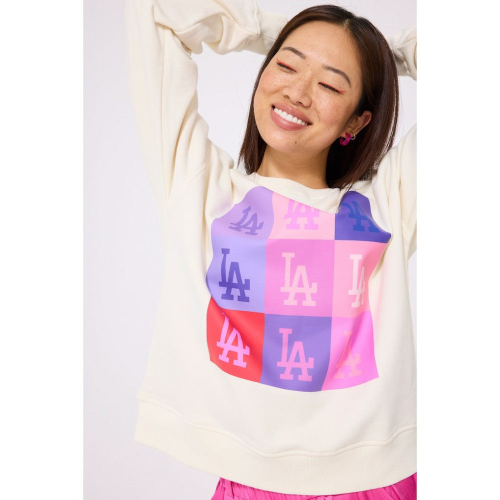 Los Angeles Dodgers Terez Women's Technicolor  Oversized Pullover Sweatshirt Cream