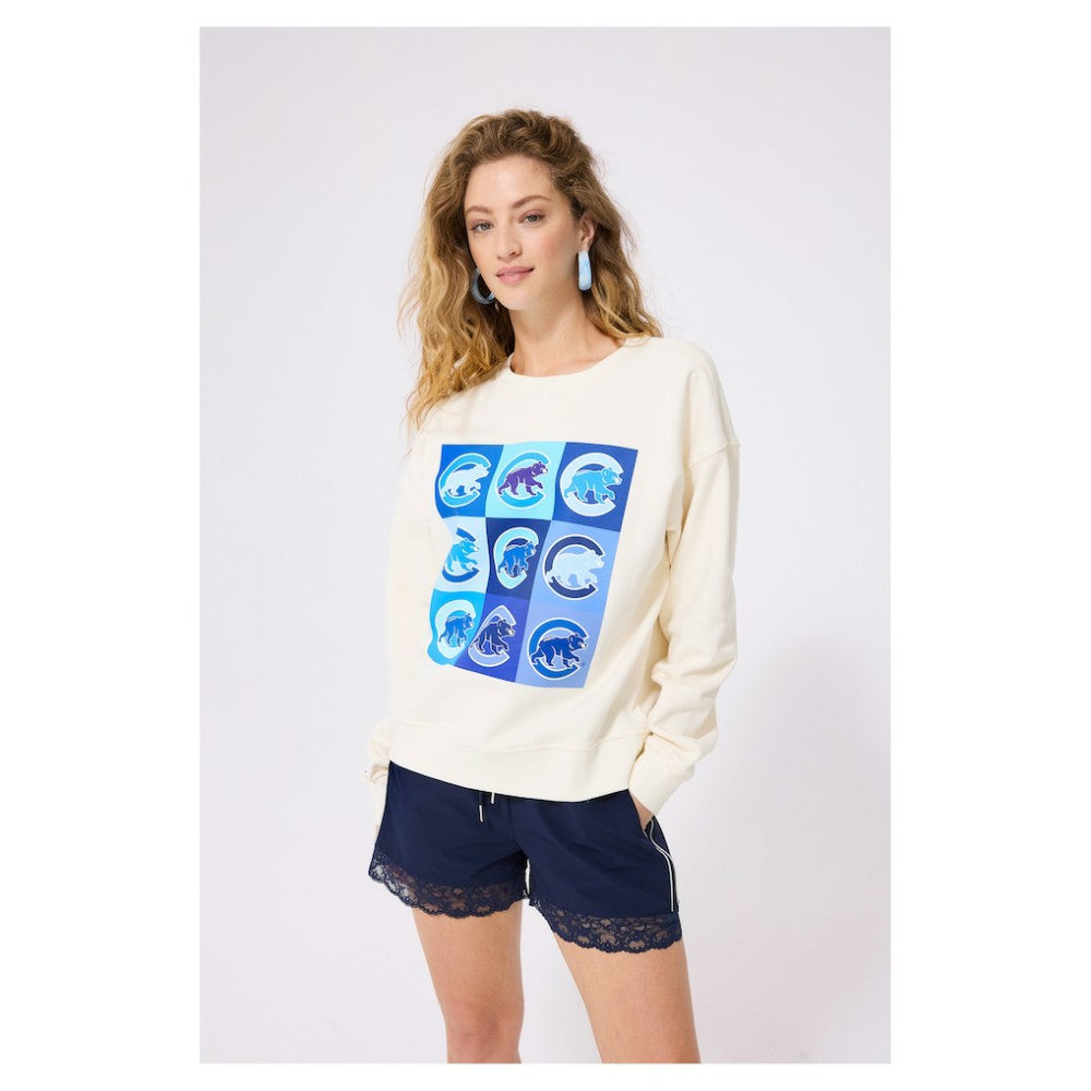 Chicago Cubs Terez Women's Technicolor  Oversized Pullover Sweatshirt Cream