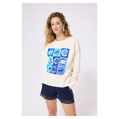 Chicago Cubs Terez Women's Technicolor  Oversized Pullover Sweatshirt Cream