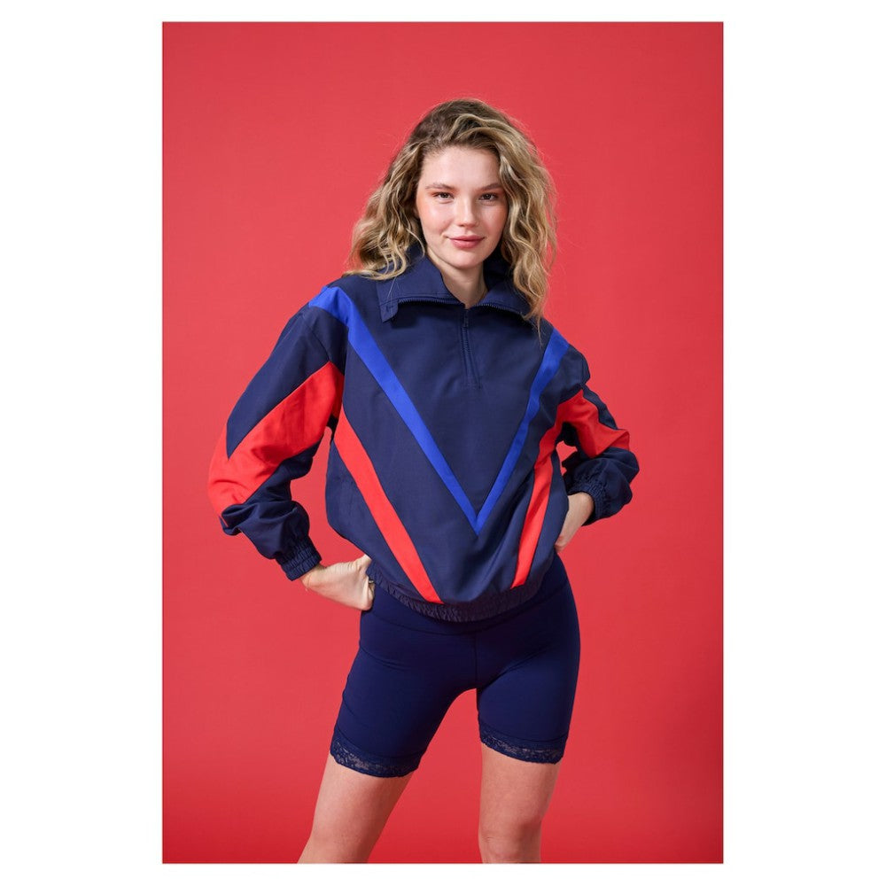 Philadelphia Phillies Terez Women's Ripstop Chevron Quarter-Zip Pullover Navy