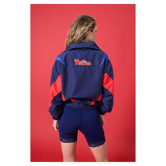 Philadelphia Phillies Terez Women's Ripstop Chevron Quarter-Zip Pullover Navy