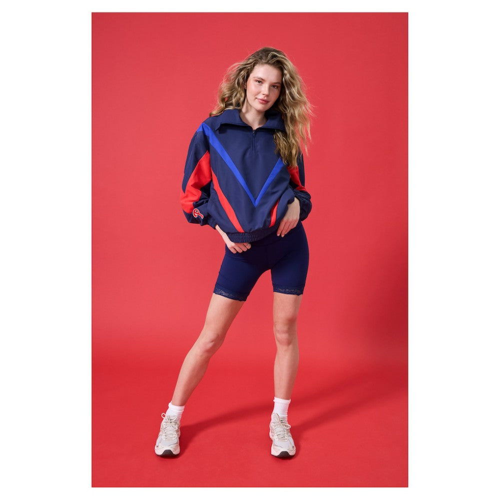 Philadelphia Phillies Terez Women's Ripstop Chevron Quarter-Zip Pullover Navy