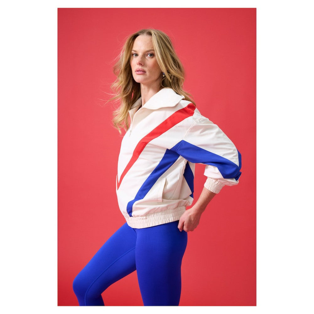 Chicago Cubs Terez Women's Ripstop Chevron Quarter-Zip Pullover Cream