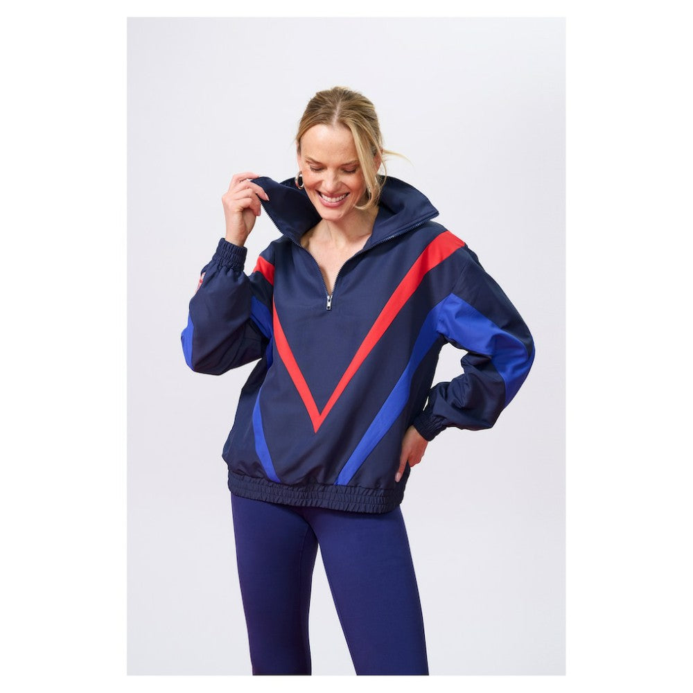 New York Yankees Terez Women's Ripstop Chevron Quarter-Zip Pullover Navy