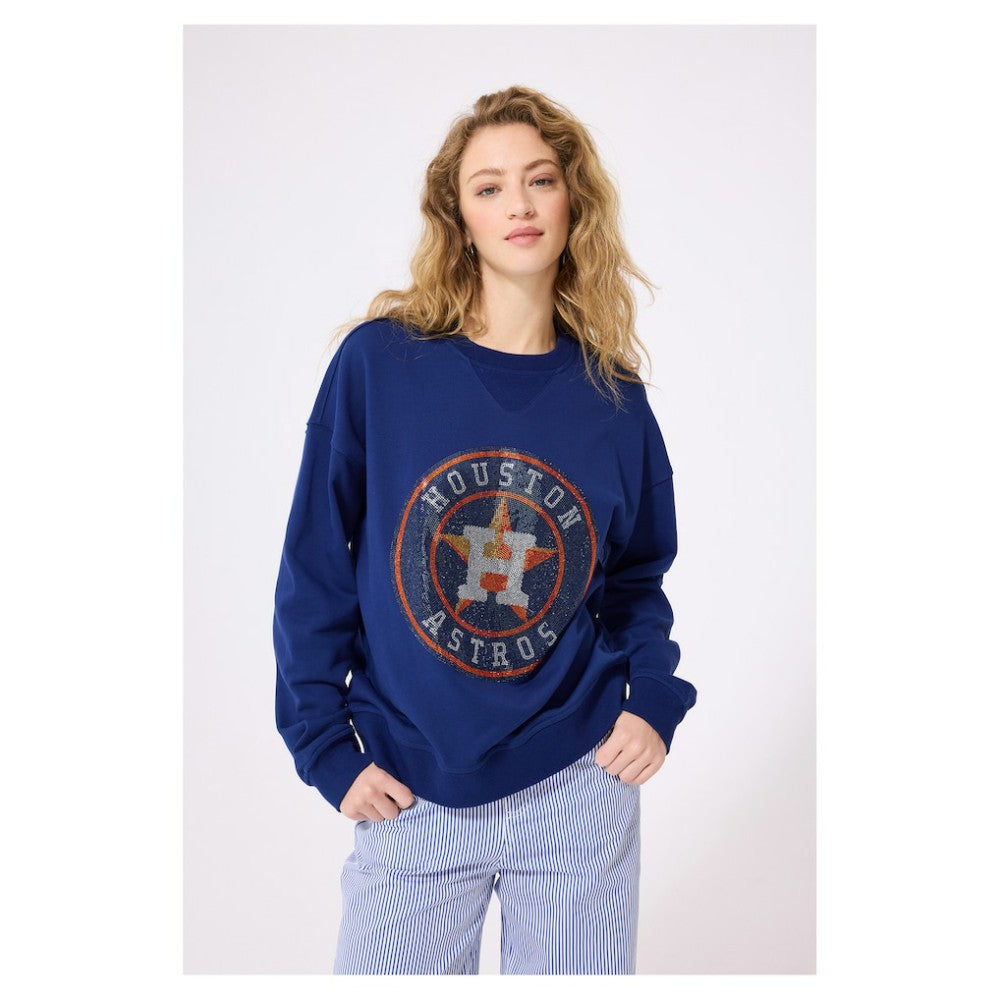 Houston Astros Terez Women's Oversized Gemstone Logo Sweatshirt Navy