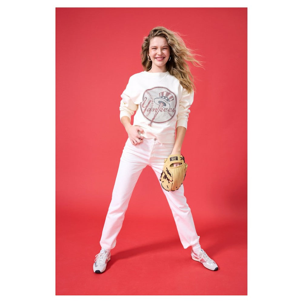 New York Yankees Terez Women's Oversized Gemstone Logo Sweatshirt Cream
