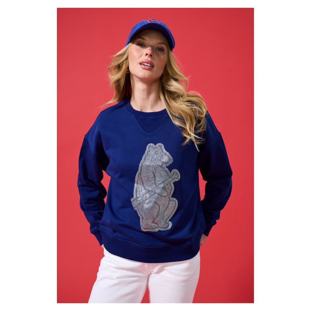 Chicago Cubs Terez Women's Oversized Gemstone Logo Sweatshirt Navy