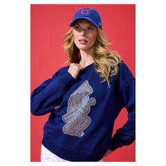 Chicago Cubs Terez Women's Oversized Gemstone Logo Sweatshirt Navy