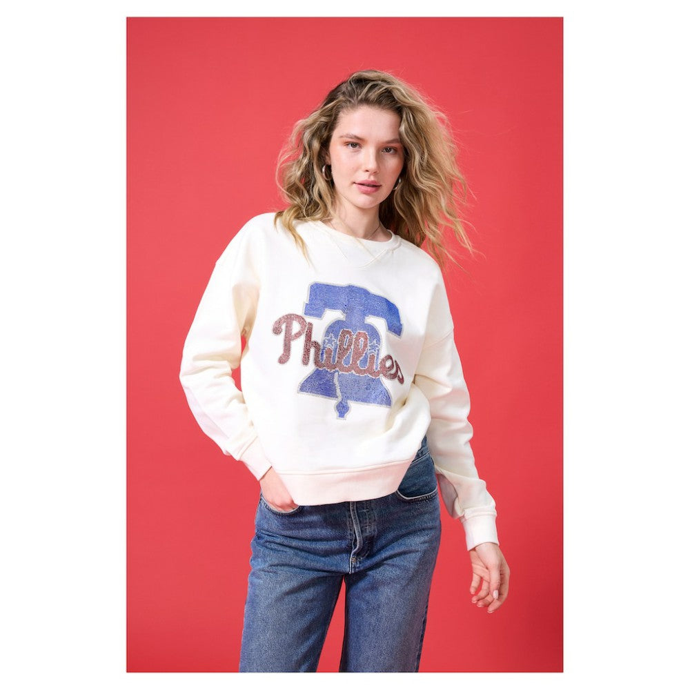 Philadelphia Phillies Terez Women's Oversized Gemstone Logo Sweatshirt Cream