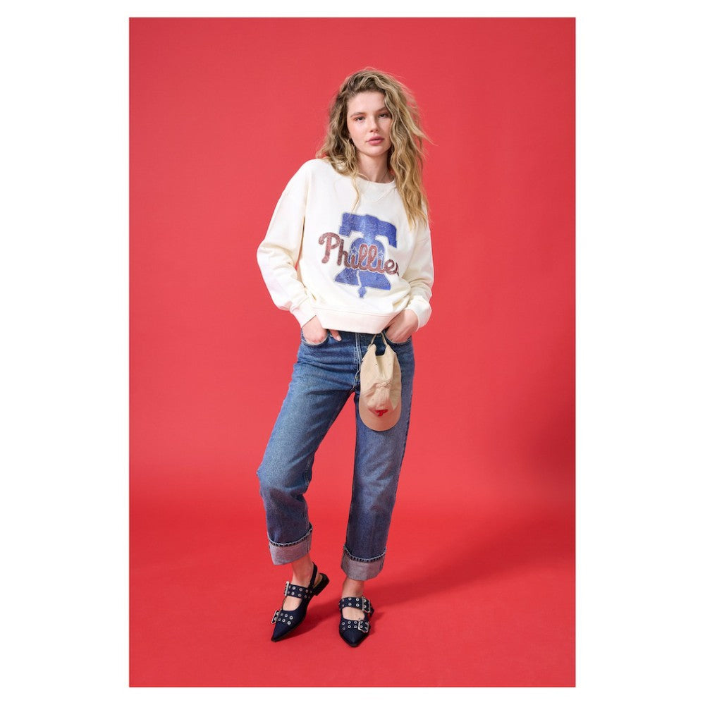 Philadelphia Phillies Terez Women's Oversized Gemstone Logo Sweatshirt Cream