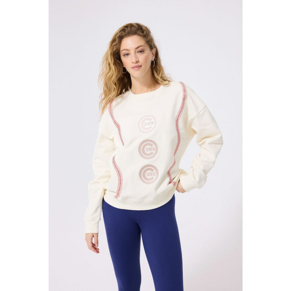 Chicago Cubs Terez Women's Baseball Stitch Pullover Sweatshirt Cream