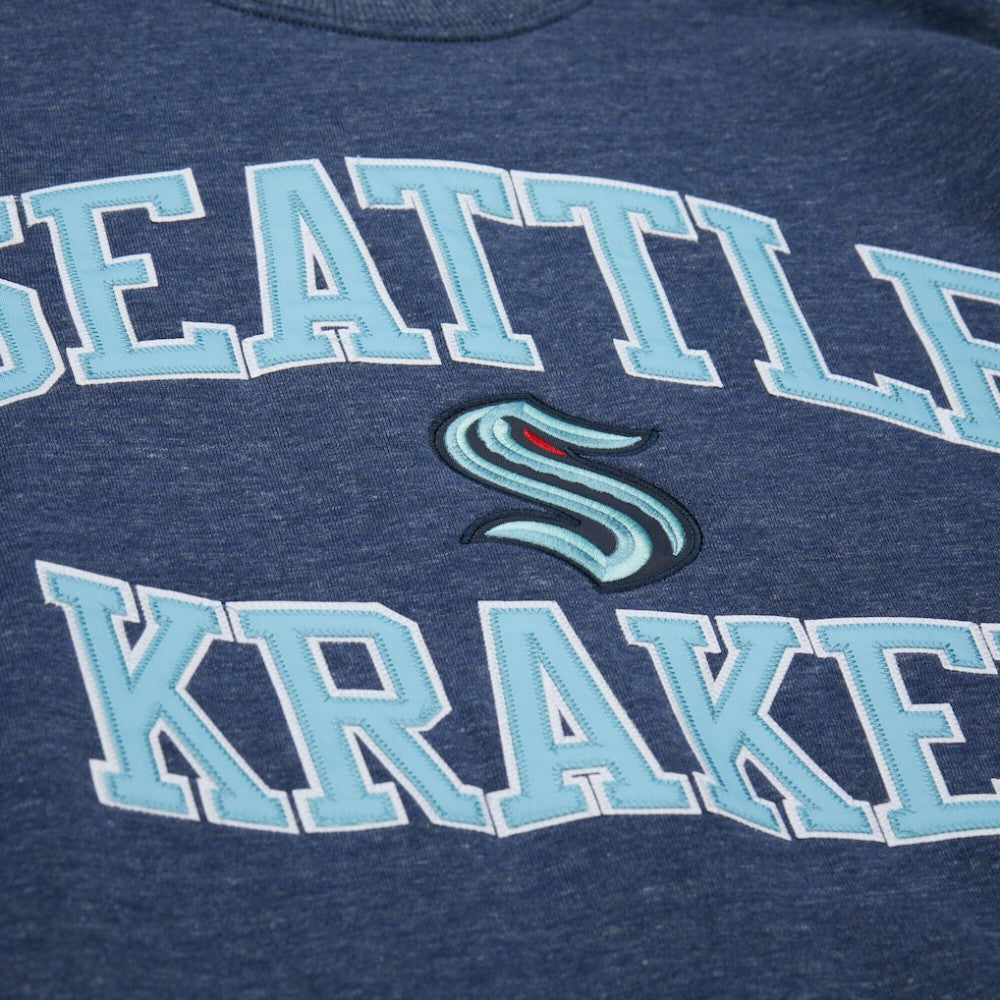 Seattle Kraken Mitchell & Ness Playoff Win Fleece Pullover Sweatshirt Deep Sea Blue